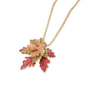 Pipi Tree Maple Leaf Enamel Long Necklace NWOT
